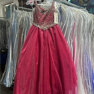 Tiffany Designs Fuchsia Kids Dress with Beaded Bodice